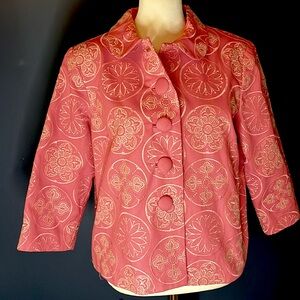 Silk Land petite, pink cotton embroidered jacket, w oversized buttons, lined, PM